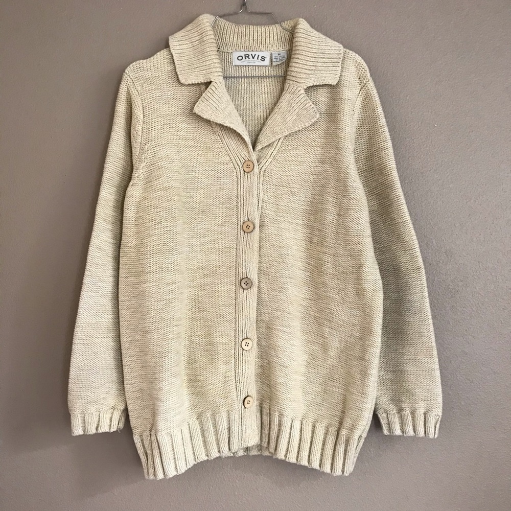 ORVIS Cream Cardigan Button up Knit Sweater